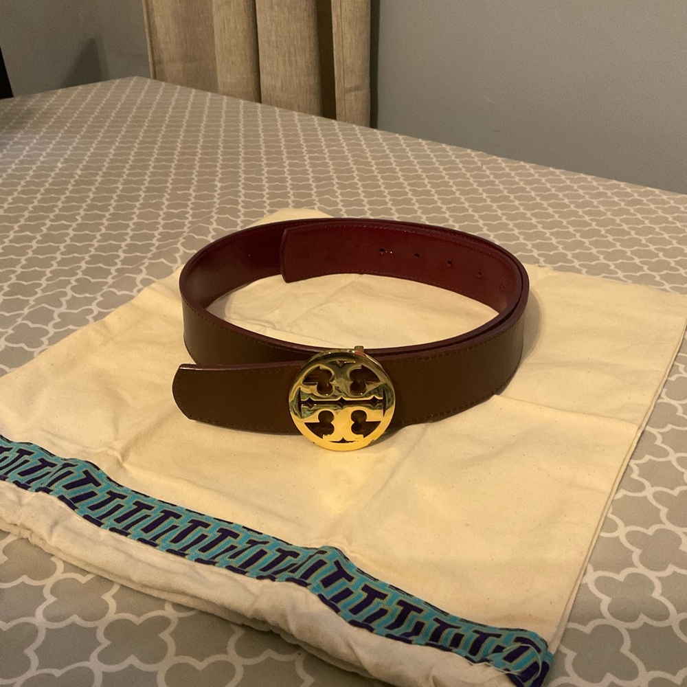 Tory Burch Brown Belt with Gold Logo